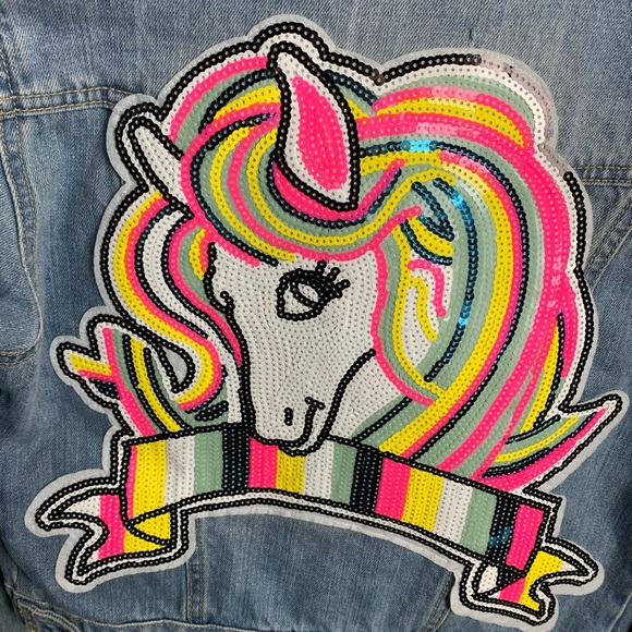 Aeropostale denim jean jacket M unicorn sequin - Picture 2 of 4